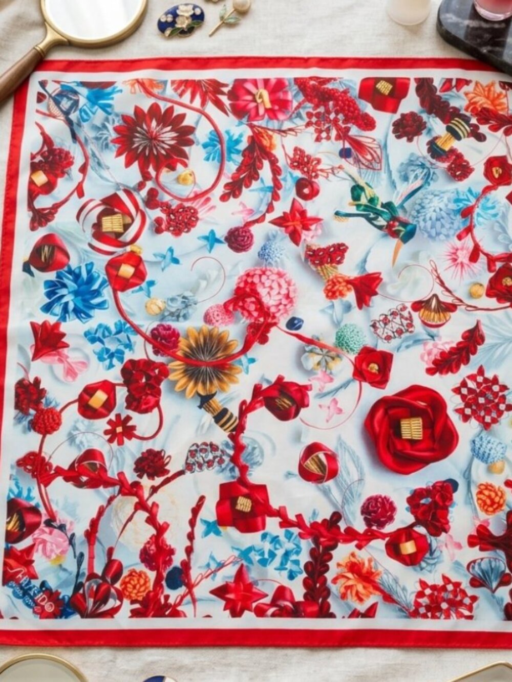 Shiseido Ginza Tokyo Limited Edition Floral Silk-Feel Square Scarf